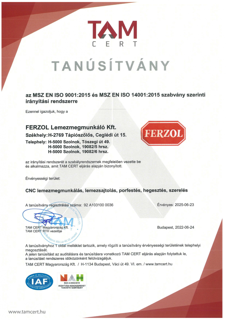ISO 9001:2015 - ISO 14001:2015 - HU