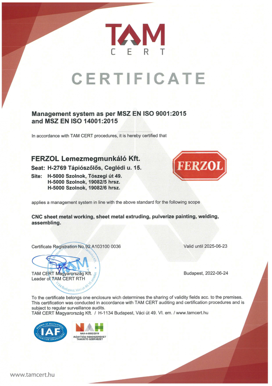 ISO 9001:2015 - ISO 14001:2015 - EN